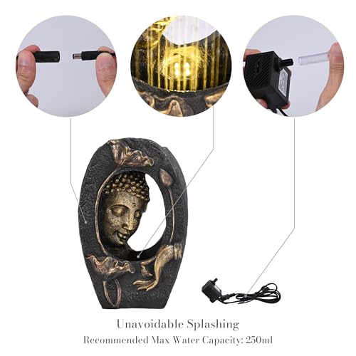 Buddha Water Fountain with LED Light & Pump - Indoor Outdoor Zen Decor