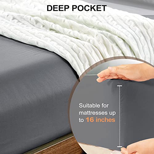 FreshCulture Queen Fitted Sheet - Deep Pocket Brushed Microfiber, Dark Grey