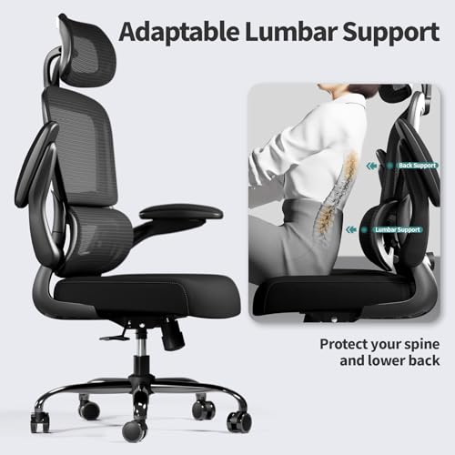 Ergonomic Mesh Office Desk Chair with Lumbar Support & Flip-Up Armrests