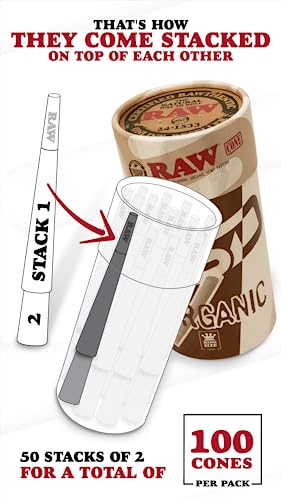 RAW Organic King Size Cones 109mm - 100 Pack Pre Rolled Rolling Papers
