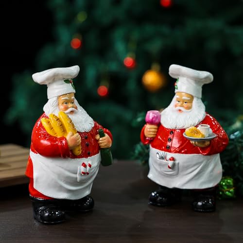 Chef Santa Claus Tabletop Figurine - Resin Christmas Decor with Wine & Bread