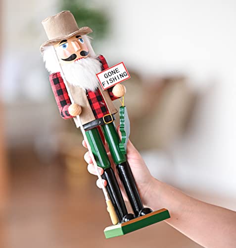15-Inch Wooden Fisherman Nutcracker Figurine - Christmas Table Decor