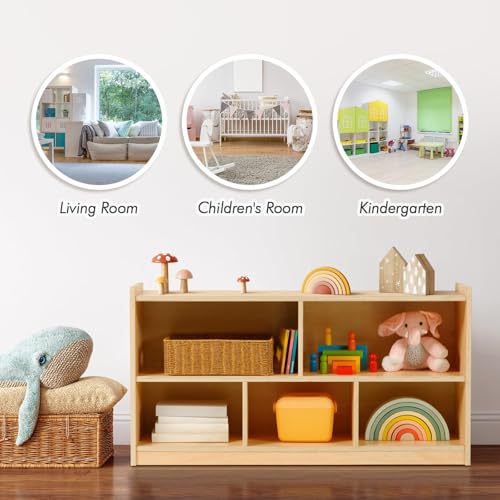 5-Section Montessori Toy Storage Cabinet, 2-Tier Wood Bookcase for Kids