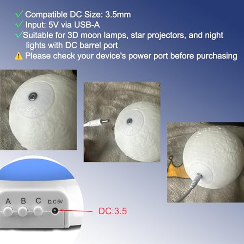 USB to DC Charging Cable for Moon Lamp and Star Projector, 5FT