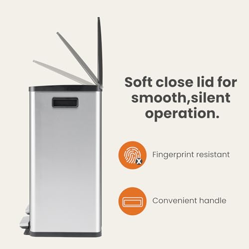 Dual Kitchen Trash Can 16-Gallon Stainless Steel Step Garbage Bin