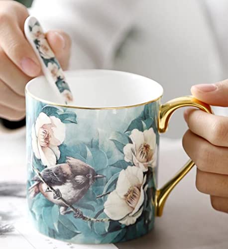 Turquoise Bone China Teacup 12oz Birds & Trees - YBK Tech
