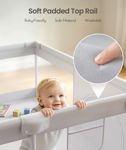 Baby Playpen 47x47in with Door and Breathable Mesh for Infants
