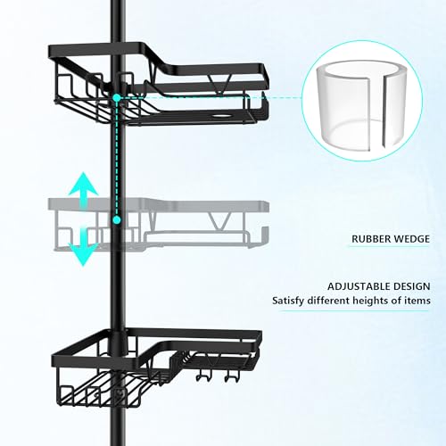 4-Tier Corner Shower Caddy Tension Pole, Adjustable Rustproof Storage Shelf