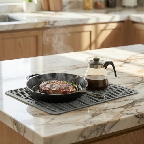 Silicone Dish Drying Mat - Heat Resistant Countertop Trivet, Grey (16x12 In)