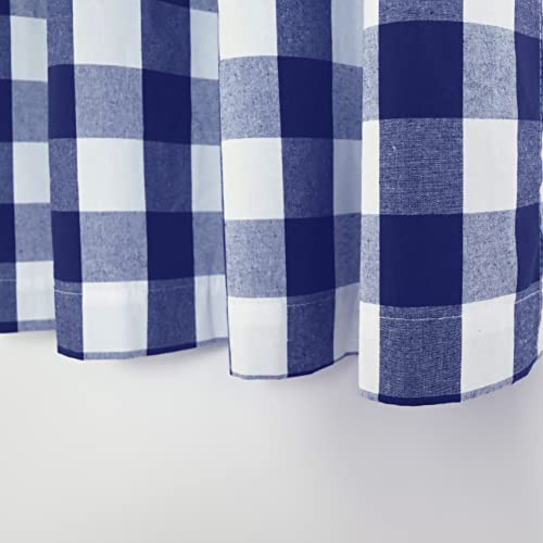 Buffalo Check Curtains 36" Long Grommet Top Window Panels - Navy Blue & White (Set of 2)