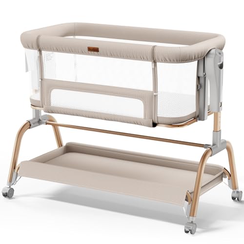 3-in-1 Baby Bedside Bassinet, Adjustable Rocking Crib with Mesh & Mattress