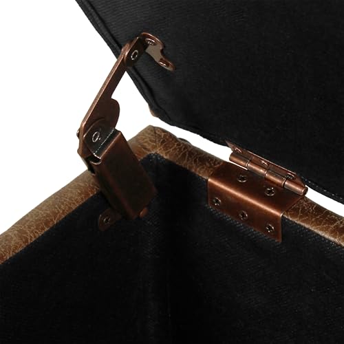 Square Tufted Storage Ottoman in Distressed Brown Faux Leather