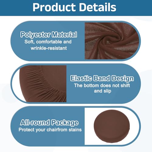 Round Bar Stool Covers - 4 Pack, Washable, Elastic, Dark Brown