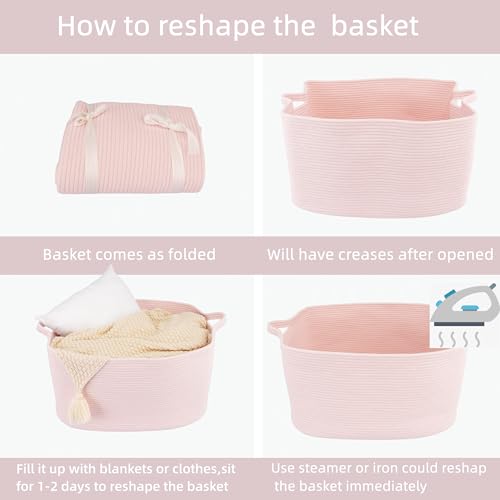Large Woven Cotton Rope Blanket Basket - 22"x17"x12" Pink Storage Bin