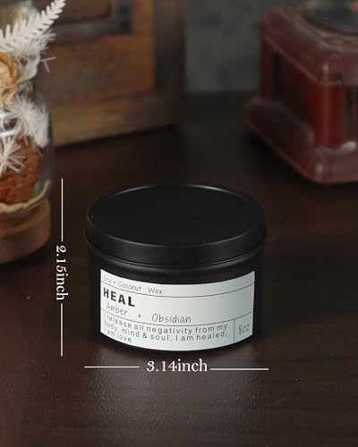 Obsidian & Baltic Amber Crystal Energy Soy Candle - 8oz Scented Candle
