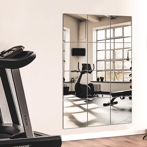 12-Piece Frameless Wall Mirror Tiles, 14"x12" HD Glass for Home Gym
