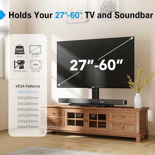 Universal Tabletop TV Stand for 27-60 Inch Flat Screen TVs with Glass Base