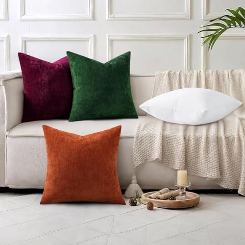 decorUhome Soft Chenille Moss Green Throw Pillow Covers 18x18 (Set of 2)