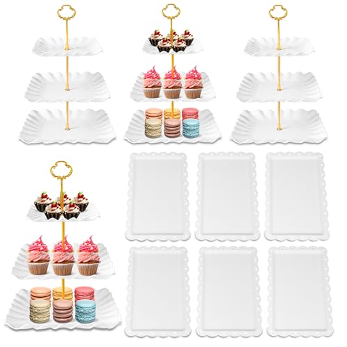 White 10-Piece Dessert Display Set with Cupcake Stands & Trays for Cakes, Pastries, Snacks