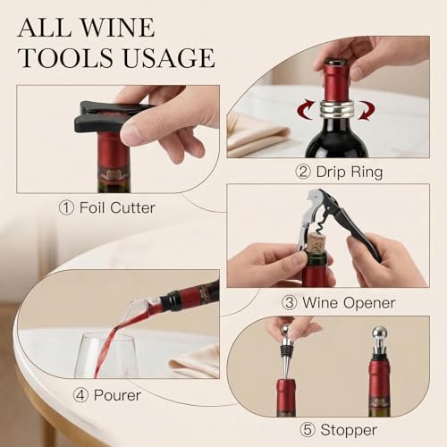 Mr & Mrs Engraved Wine Glasses with 5-Piece Accessory Kit & Wooden Gift Box - Wedding & Anniversary Gift Set