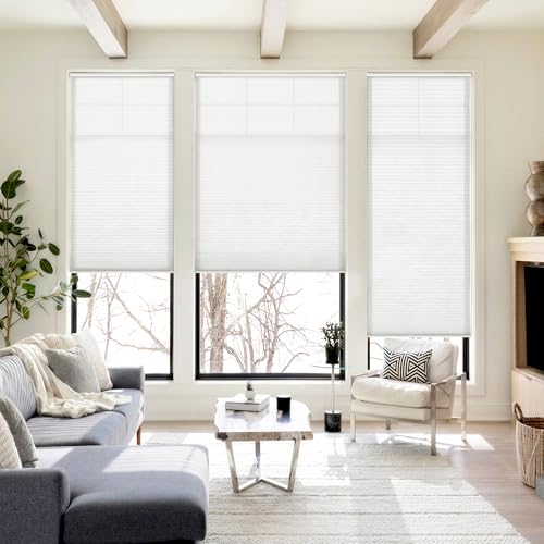 No-Drill Cordless Cellular Shades - 46" W x 48" H White Honeycomb Blinds