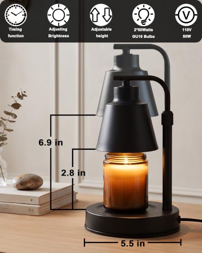Adjustable Candle Warmer Lamp with Timer and Dimmable Brightness