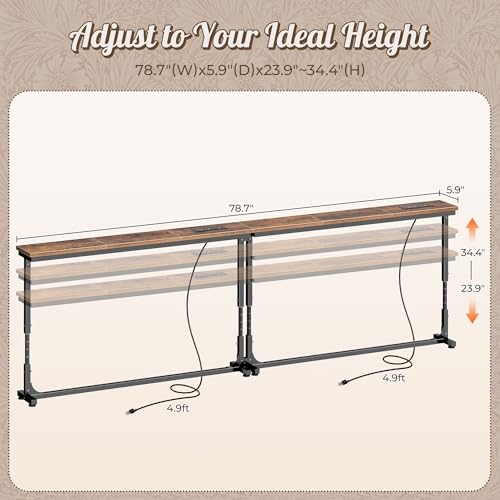 Adjustable Behind-Couch Console Table with Power Outlets and USB Ports