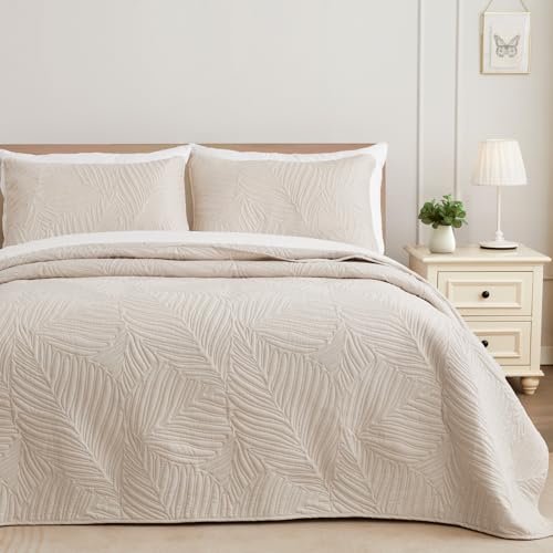 Exclusivo Mezcla 3-Piece King Quilt Bedding Set - Leaf Pattern Microfiber