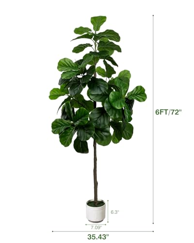6FT Artificial Fiddle Leaf Fig Tree in White Planter - Faux Ficus Lyrata for Indoor Decor