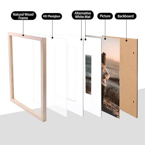 Natural Solid Wood 8x10 Picture Frame Set of 4 - Wall & Tabletop Display