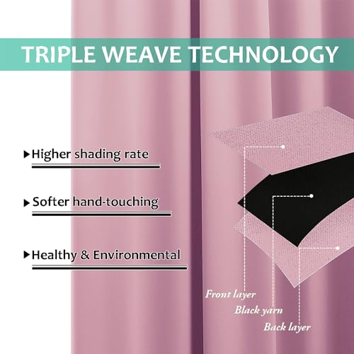 100% Blackout Curtains with Thermal Insulation - 2 Panels, 42" x 63", Crystal Pink