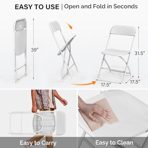 10-Pack White Plastic Folding Chairs - Commercial Steel Frame Event Seats