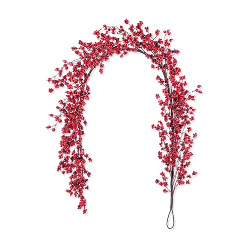 6ft Red Berry Garland - Glitzhome Artificial Garland for Christmas Decor