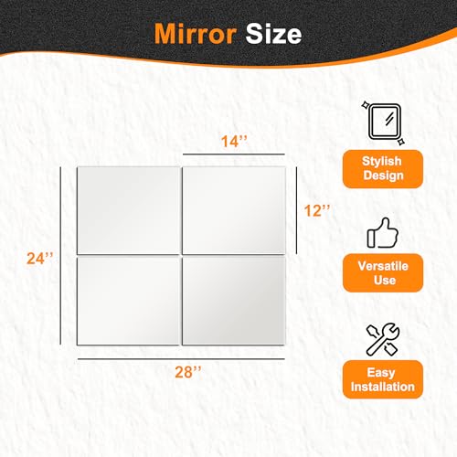 Frameless Glass Mirror Tiles 14" x 12" (4-Pack) - Full Length Wall Mirror