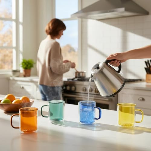 Cloudnola Double Wall Insulated Glass Mugs Set of 4 - Vibrant Coffee Tea Cups