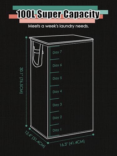 Large 100L Laundry Hamper with Lid, Collapsible Clothes Basket with Liner