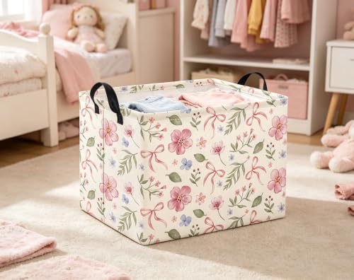 Rectangular Decorative Storage Basket with Bowknot for Kids Toy Organizer
