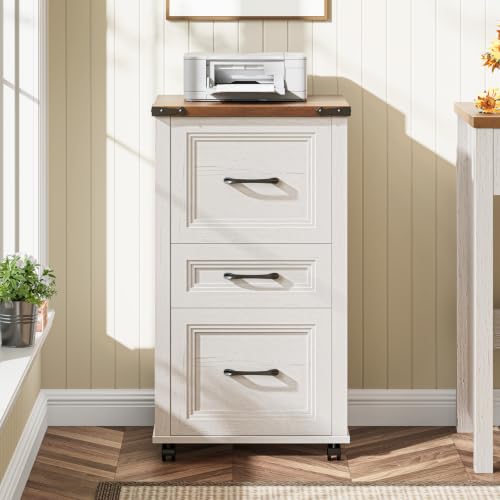 3-Drawer Mobile File Cabinet with Wheels, Rustic Farmhouse Printer Stand