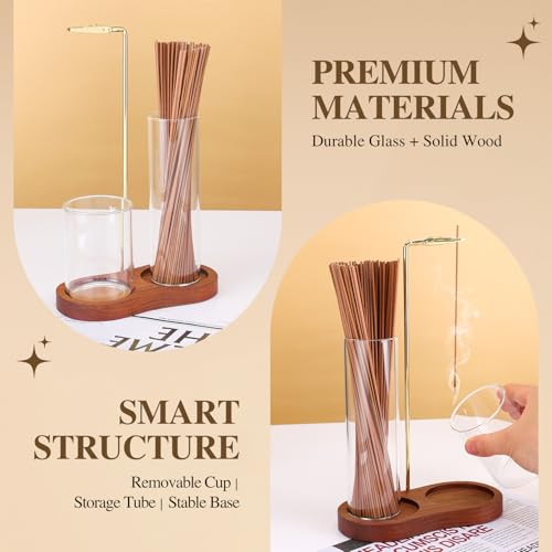 2-in-1 Wooden Incense Holder with Glass Ash Catcher for Sticks