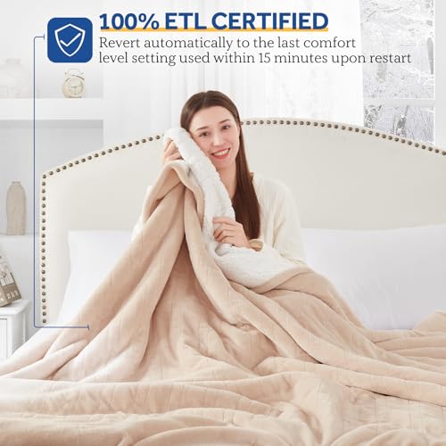 King Size Heated Electric Blanket with Dual Control - Flannel Sherpa