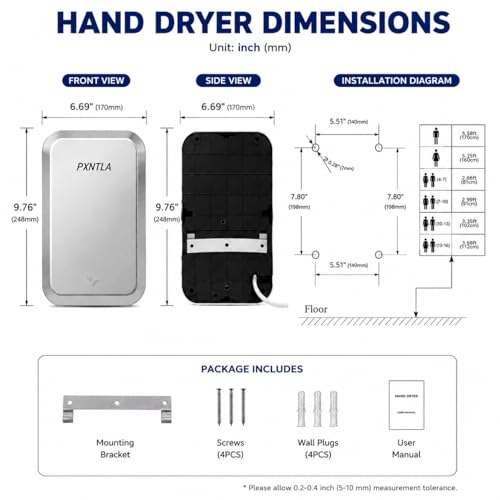 Ultra-Fast Electric Hand Dryer, 10-12s Drying, Compact 110V Wall-Mounted