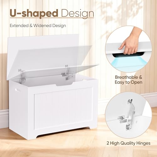 Large Wood Storage Chest with Safety Hinge and Flip-Top Lid, 100L White