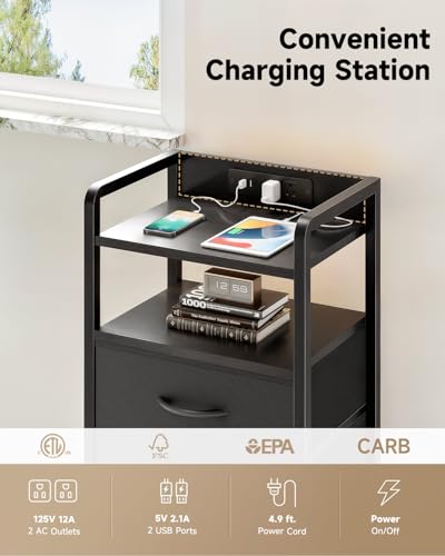 Lazzanto LED Nightstand with Charging Station & 2 Drawers, Black