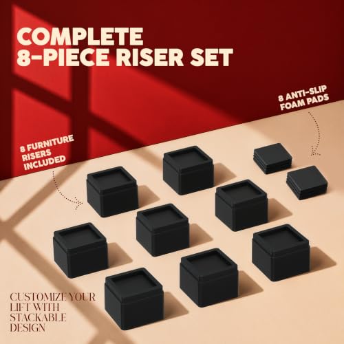 Adjustable Bed & Furniture Risers 2 Inch - Stackable Anti-Slip Pads 8-Pack