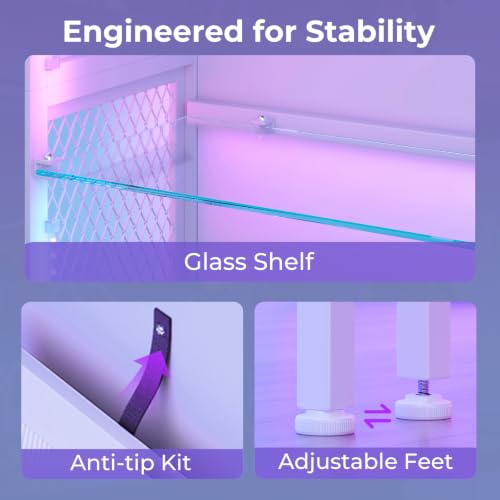 4-Tier Industrial Display Cabinet with Tempered Glass Shelves and RGB Lighting