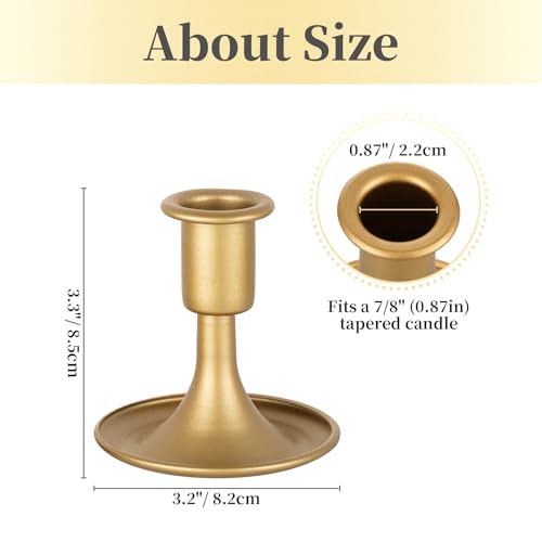 Hewory Gold 12pcs Taper Candle Holder Set for Weddings & Holidays - Small Brass Candlesticks for Centerpieces, Table Decor