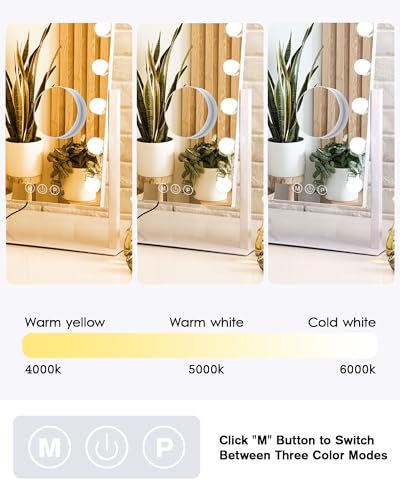 White Lighted Makeup Mirror with 9 LED Bulbs, 14.1"L x 11.8"W Vanity Mirror with Touch Control