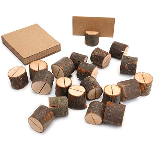 50-Piece Rustic Wooden Place Card Holders with Kraft Paper Cards