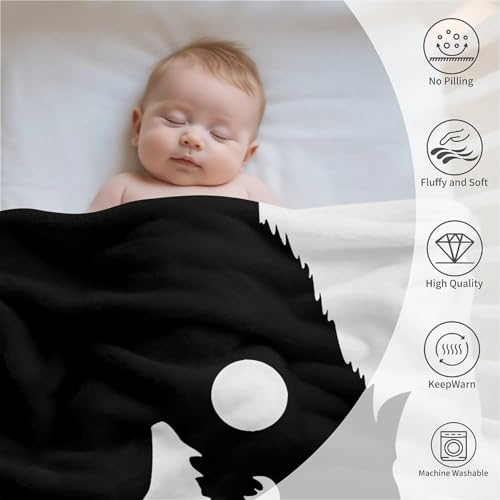 Twin Yin Yang Wolf Fleece Throw Blanket 60x80in - Super Soft Cozy Plush Mini Microfiber