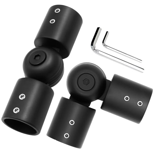 Adjustable Corner Curtain Rod Connector for 1 Inch Rods - 2 Pack, Black
